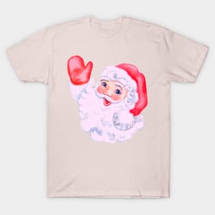 Retro Vintage Pink Santa Claus Waving T-Shirt